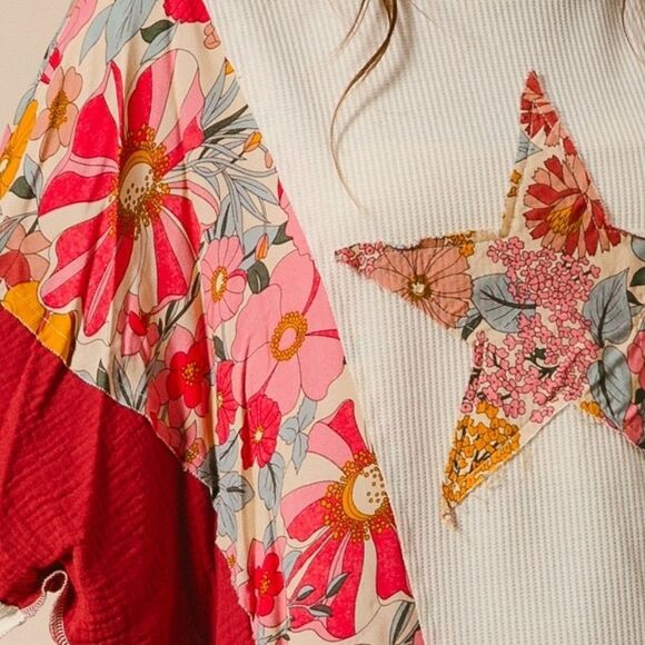 ◇ BiBi Graphic Star Patch Baggy Shirt ColorBlock Detail - Picture 11 of 15